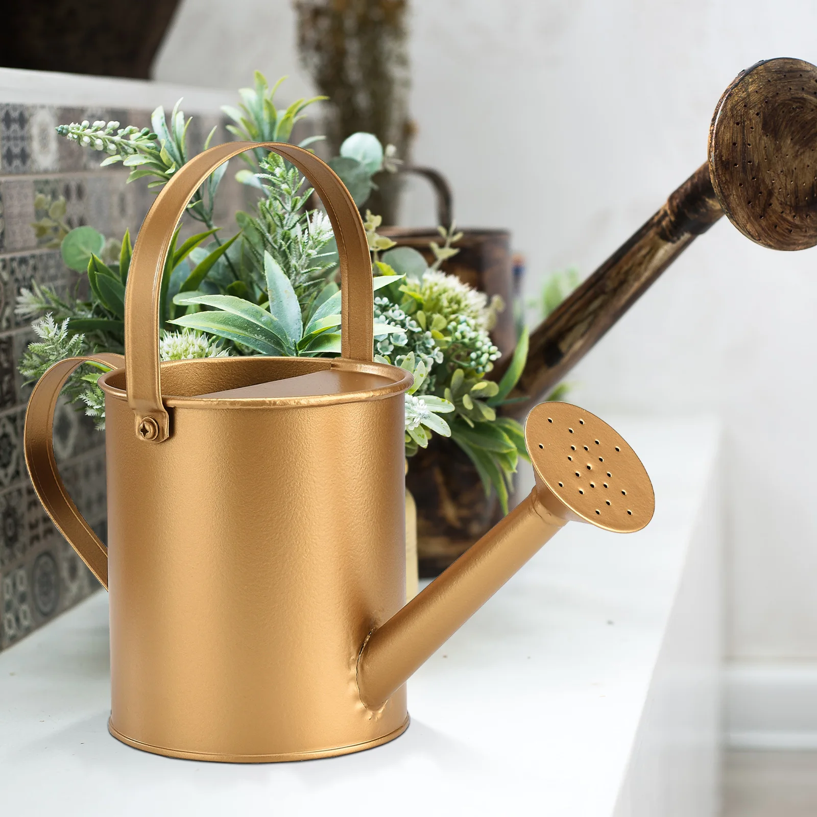 

1pc 1.5L Red Bronze Water Pot With 2 Handles Retro Style Ergonomic Watering Can For Indoor And Outdoor Gardening