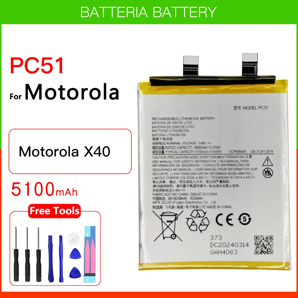 100% Genuine Replacement PC51 Battery For moto Motorola mobile phone Edge+ (2023) X40 Batteries Batteria + FREE Kit Tools