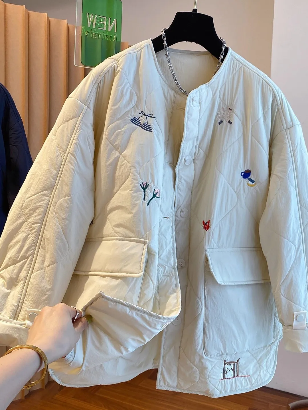 High-end redondo ne algodão jaet feminino outono inverno solto casual emagrecimento não-inchado casaco coreano sle commute