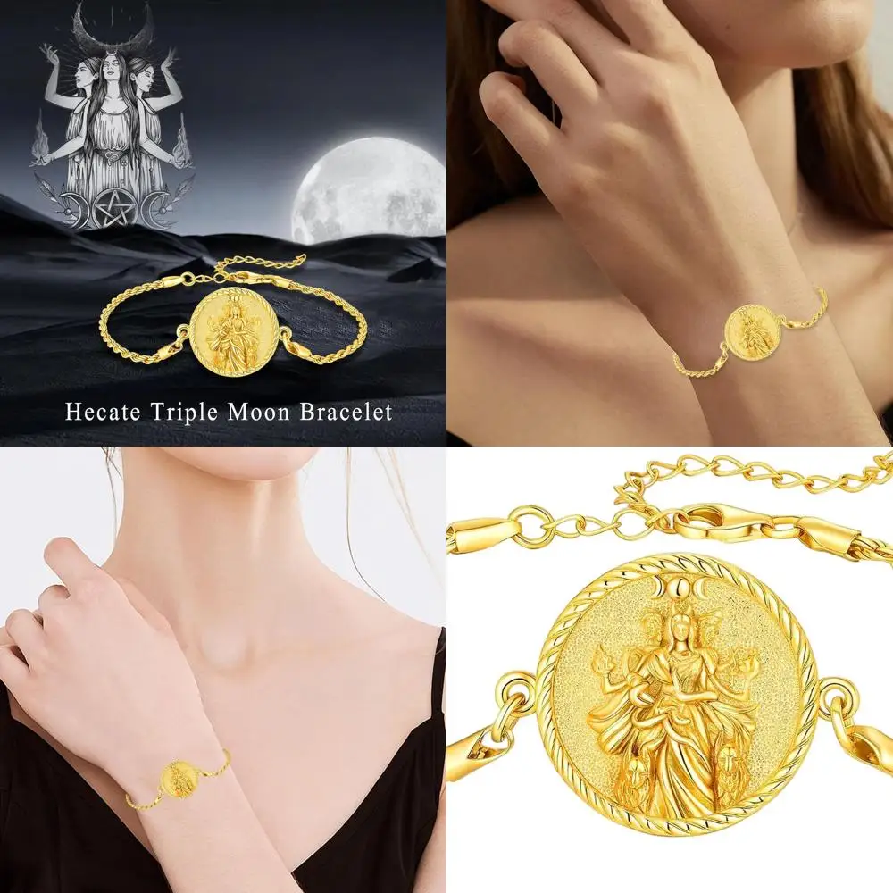 

Браслет из стерлингового серебра Triple Moon Goddess с лунным камнем — гекат, лилит, греческая мифология, языческий, виккан, колдовство, дух