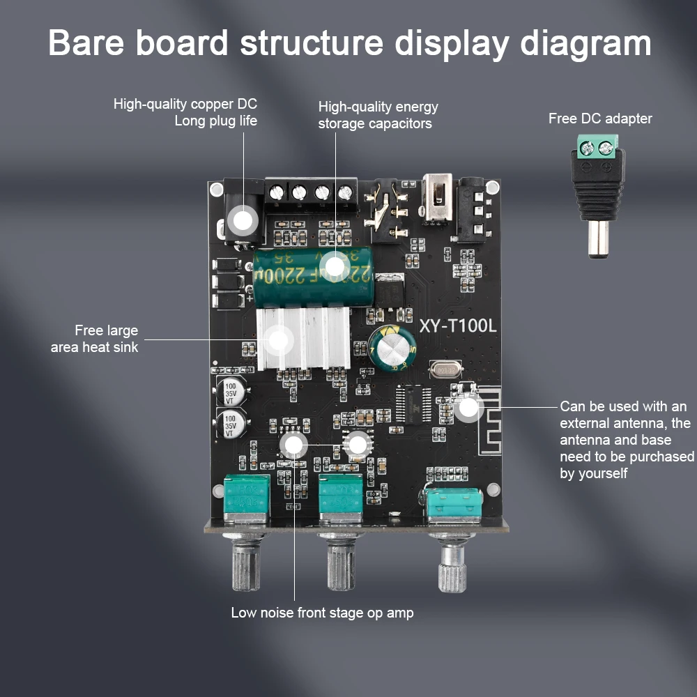 T100L BT 5.0 Stereo Digital Power Amplifier Board Module With Preamp Treble And Bass Adjustment 100Wx2