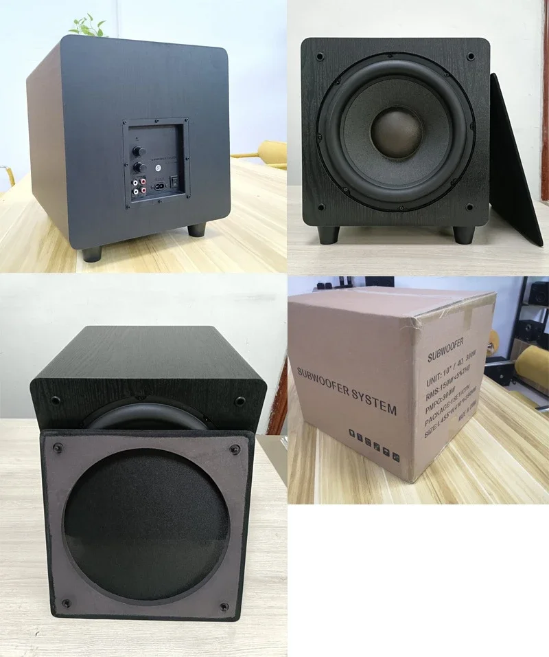 10-дюймовый активный сабвуфер, пиковая мощность 300 Вт, Hi-Fi лихорадка, деревянный сабвуфер, домашний кинотеатр, звуковая коробка для AMP/PC/TV/DVD/CD