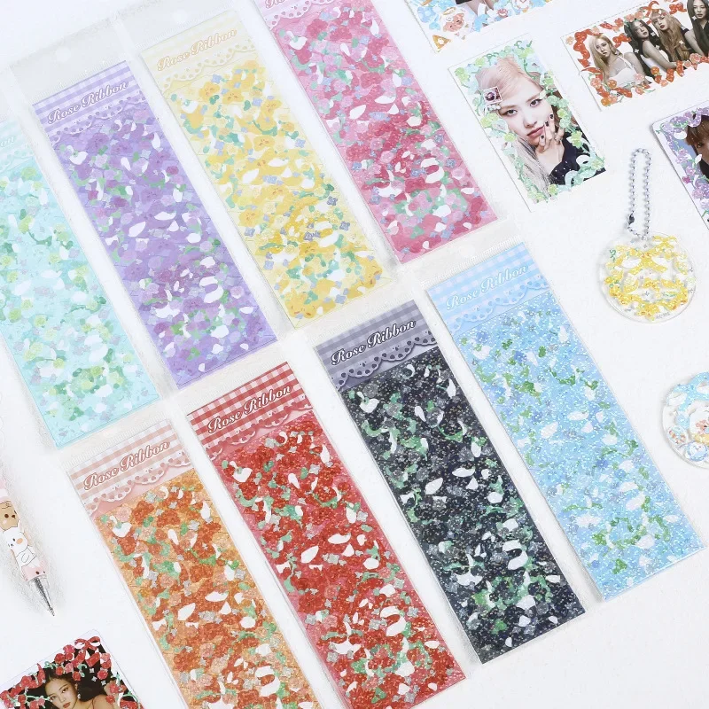 1Pcs Colorful Shiny Flower Stickers Rose Ribbon Stickers for DIY Photo Albums Journaling