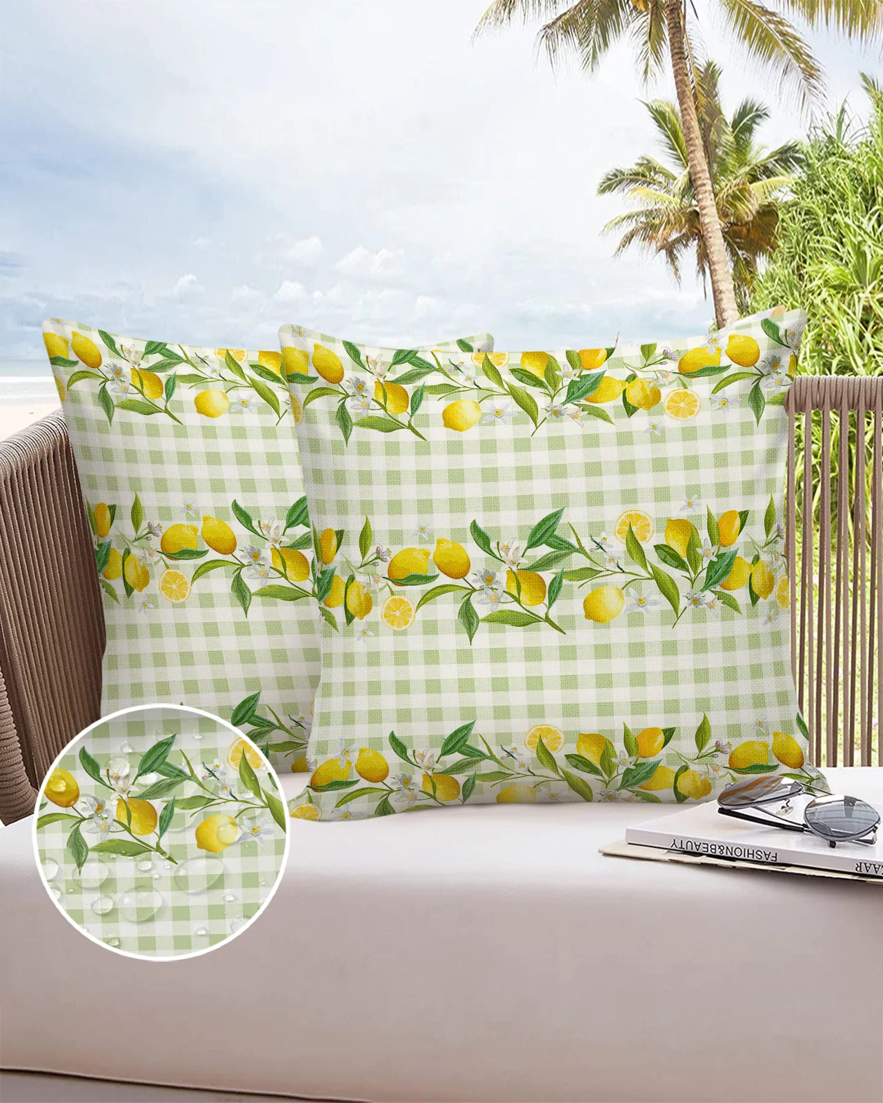 

Lemon Plaid Green 2/4PCS Outdoor Garden Pillowcase Waterproof Sofa Pillow Cover Case Garden Patio Cushion Covers Home Decor