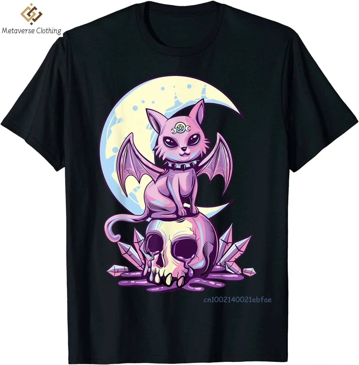 Pastel Goth Wiccan Cat Cute Creepy Witchy  and Skull T-Shirt Men Casual Cotton Tees Summer Black Oversized T Shirt 6xl