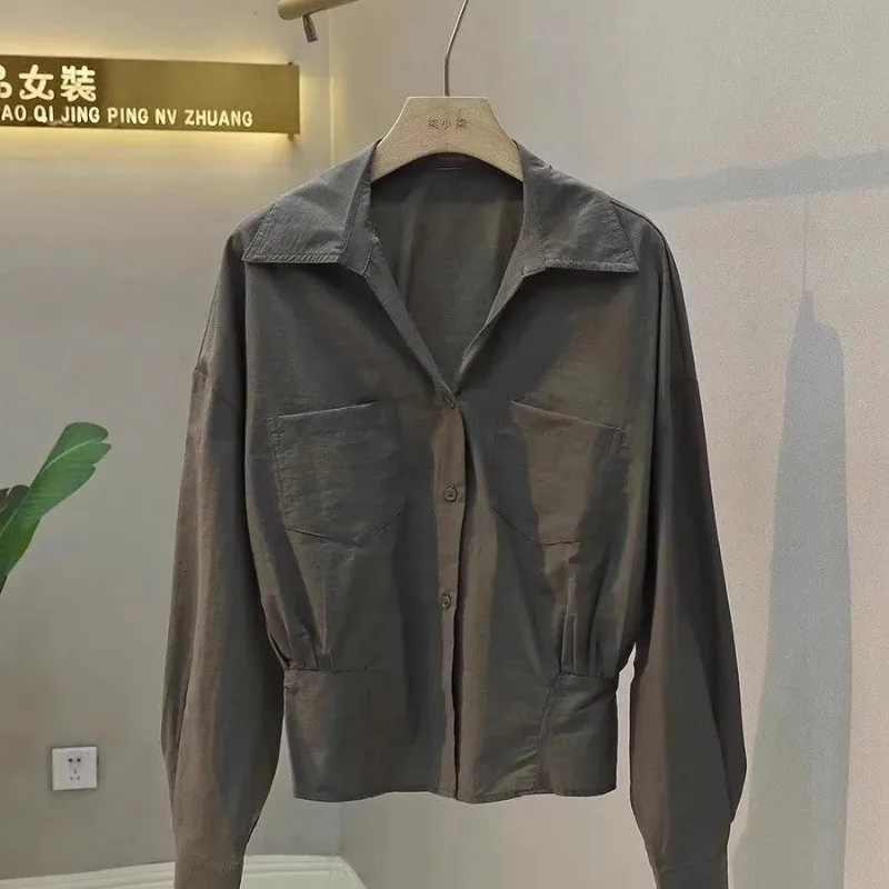 

Korean Style Lapel Waist Waist Temperament Commuter Shirt Women's 2025 Autumn New Chic Top