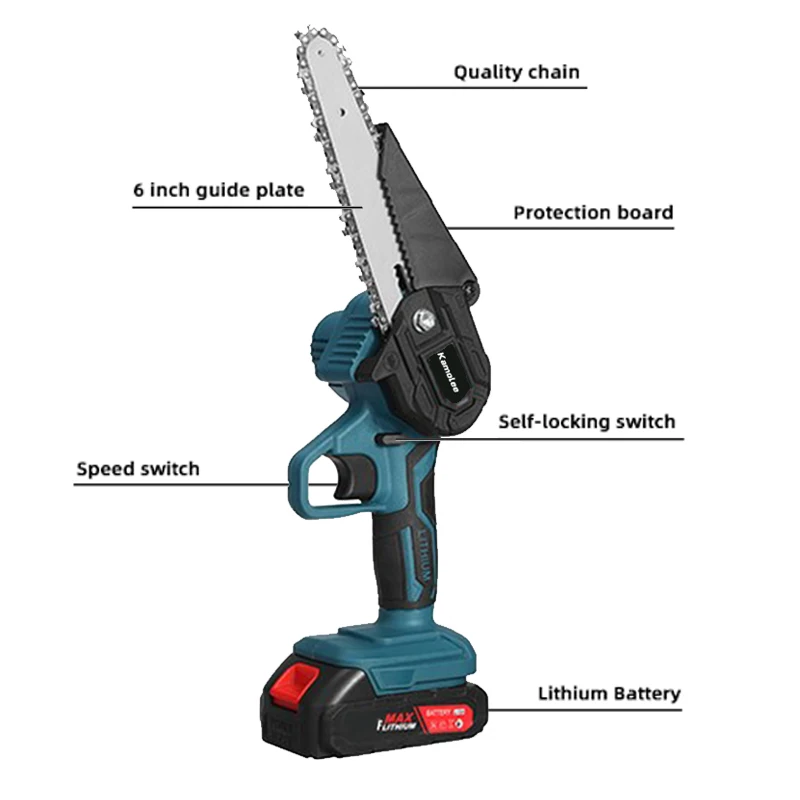 Kamolee Chainsaw 6 Inch 1300W Cordless Electric Saw Pruning Woodworking Power Tools Carpentry Pruning for Makita 18V Battery.