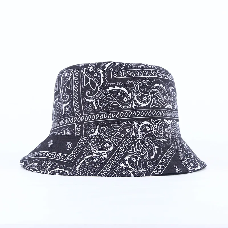 Women\'s Paisley Printed Bucket Hats Double-sided Bandana Panama Caps Men Outdoor Sport Sun Protection Fishing Fisherman Hat Bob