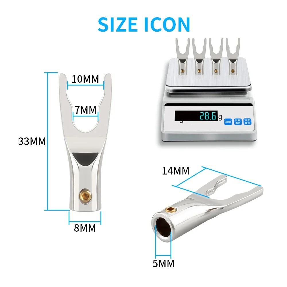 

Gold Plated Y/U Spade Speaker Plugs Connectors Brass Zinc Alloy Audio Screw Fork Connector Adapter for Audio Equipment