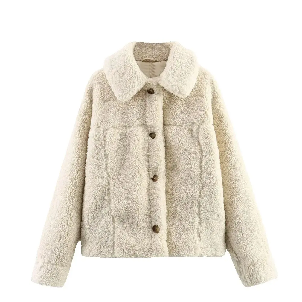 

Женский флисовый свободный топ с воротником и длинными рукавами, карманом на пуговицах, осенне-зимнее новое теплое пальто