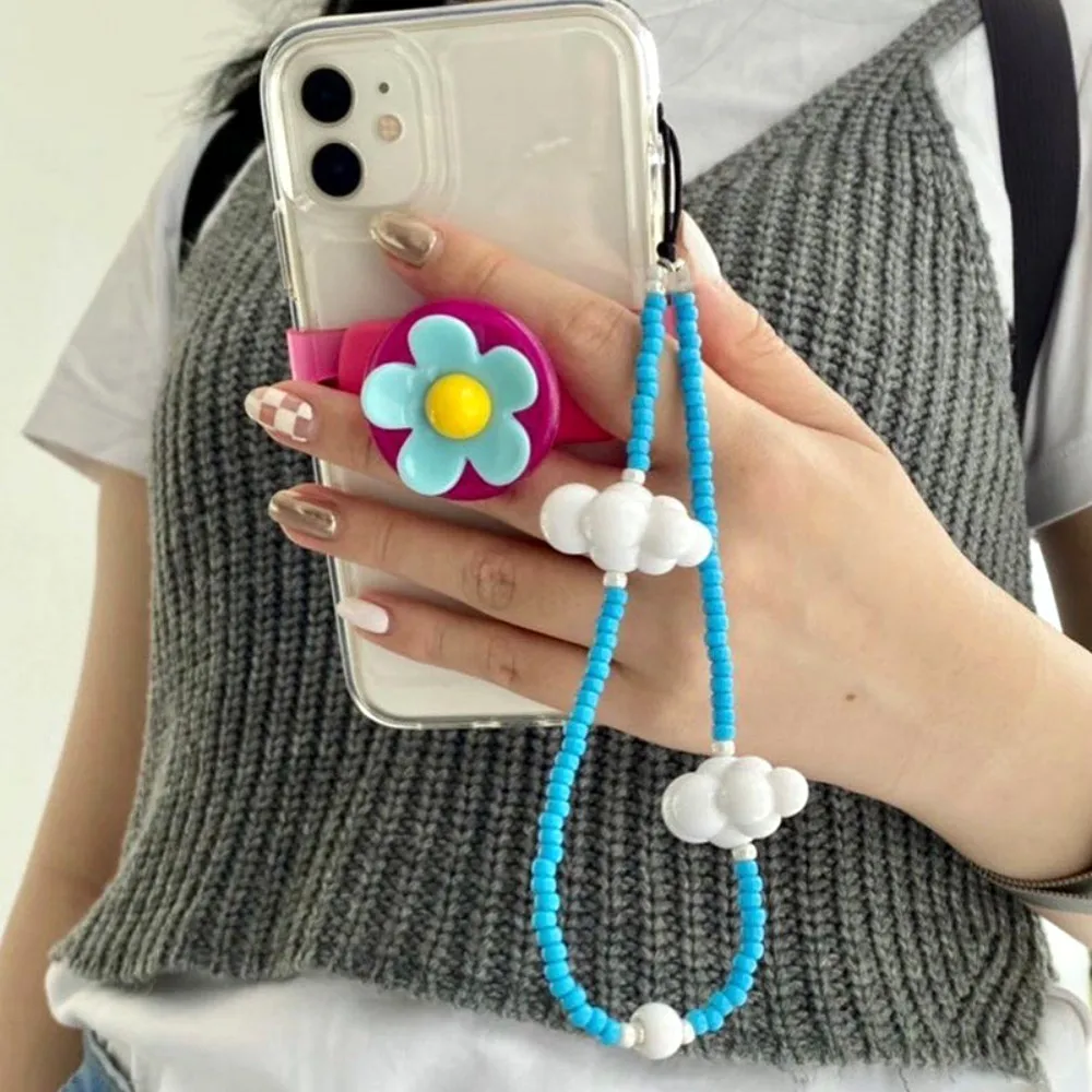KKBEAD pasek wisiorek do telefonu nowy w Kpop Bijoux łańcuch telefoniczny biżuteria niebieski niebo i białe chmury telefony producentów smyczy