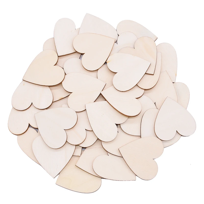 50-200Pcs Unfinished Wooden Hearts Blank Wood Slices Heart Love DIY Crafts Natural Crafts Supplies Wedding Table Centerpieces