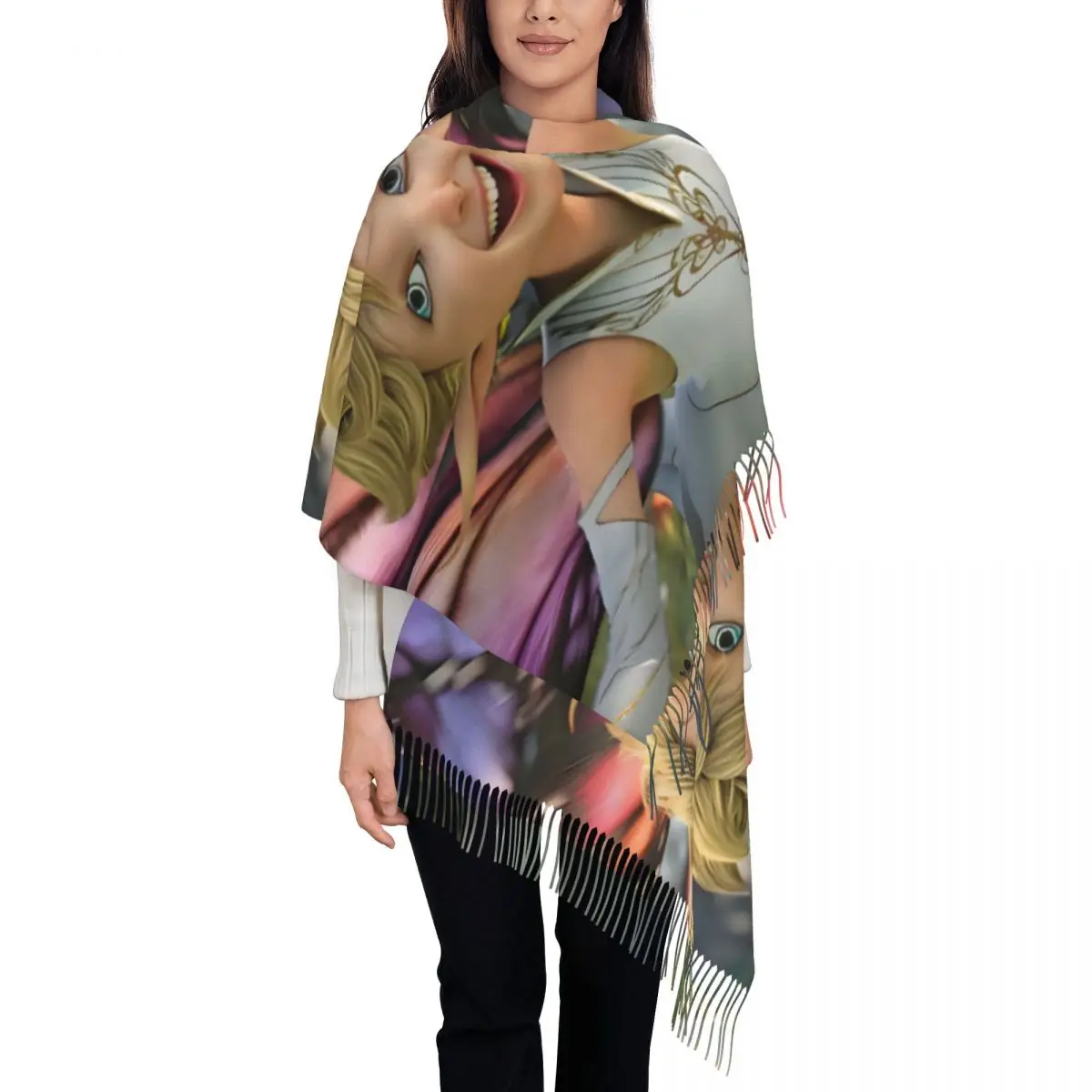 

Женский шарф с кисточками на заказ, мягкий фэнтезийный фильм, мультяшные шали, женские зимне-осенние шарфы