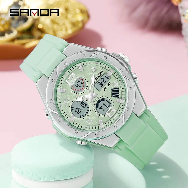 SANDA Luxury Ladies LED Digital Sport Watch Fashion Casual Gold Wrist Watch Women Girl Military Waterproof Quartz Wristwatches