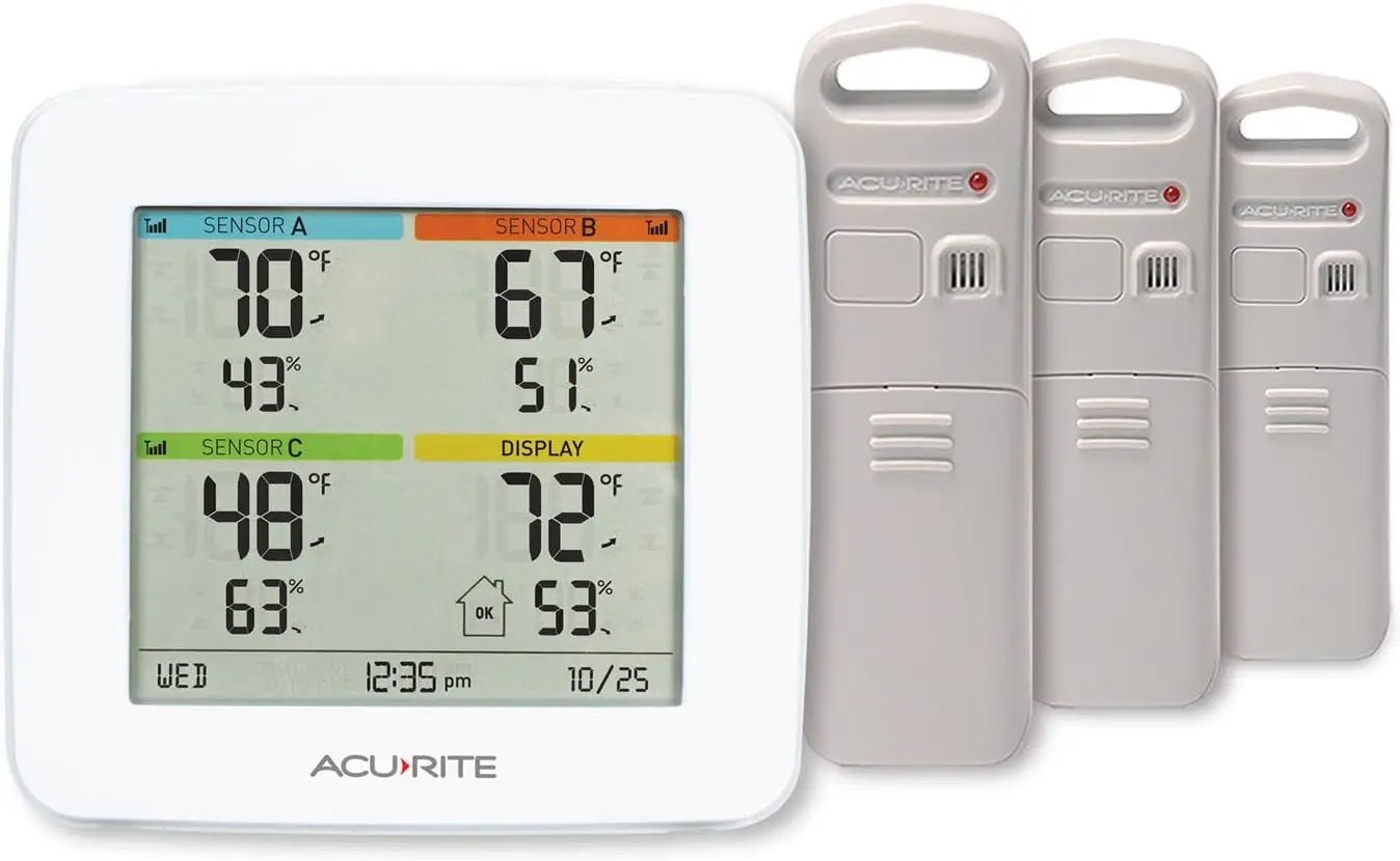 

Wireless Temperature Humidity Station with 3 Sensors for Indoor Outdoor Monitoring, White