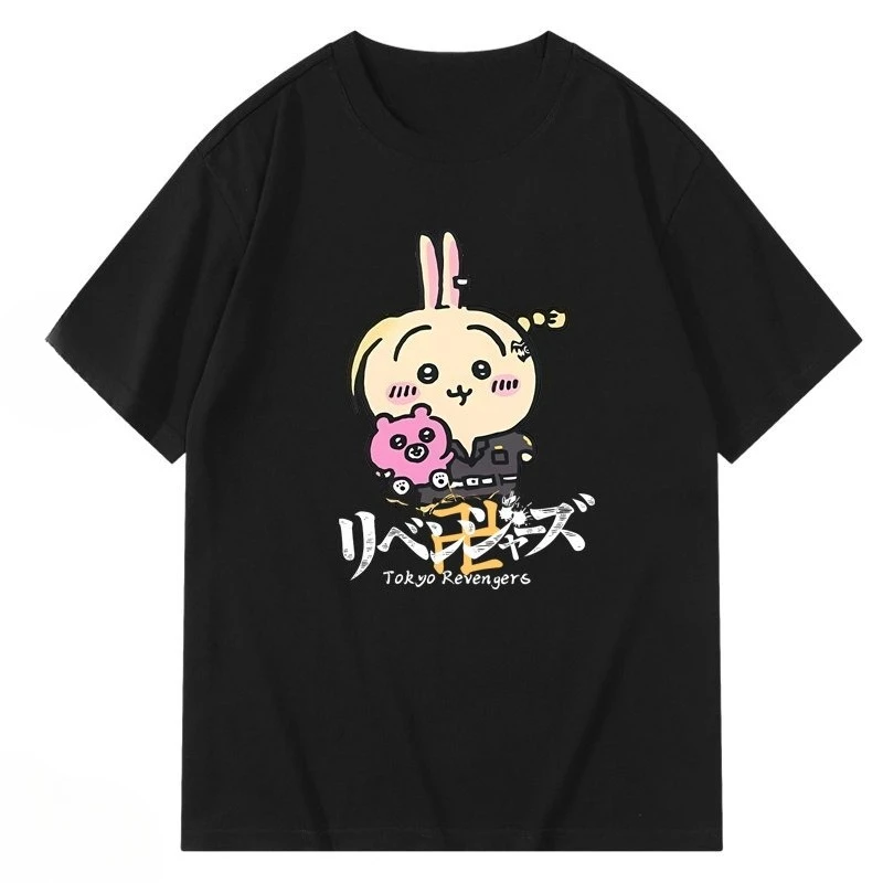 Chiikawa Usagi Hachiware × Tokyo Revengers Anime Grafik T-Shirt, Sommer Unisex Locker Lässig Kurzarm Streetwear Alltags-Oberteil – Detail 3