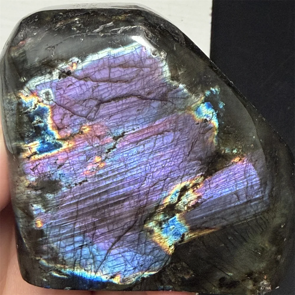 Standing Natural Purple Light Labradorite Ornament Black Body Colorful Pink Light Labrador Stone Specimen Blue Yellow Light Bead