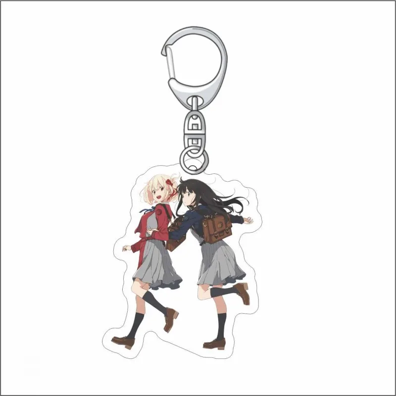 Popular Anime Lycoris Recoil Keychain Acrylic Ornament Inoue Takina Chisato Nishikigi Figures Metal Holder Keyring Fans Gift