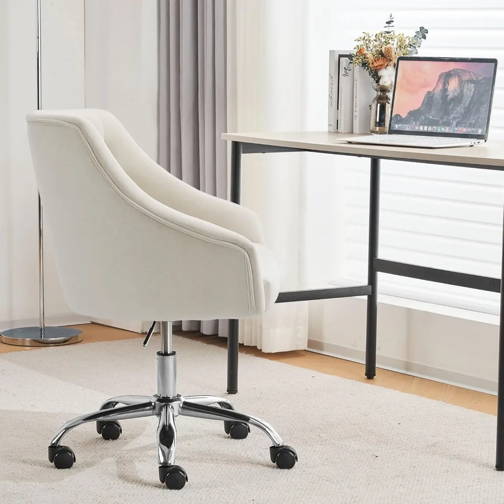 Silla de oficina giratoria aterciopelada: silla de escritorio de tocador ajustable en altura con detalles dorados elegantes para mujer, 360 °   Rotación, cómoda