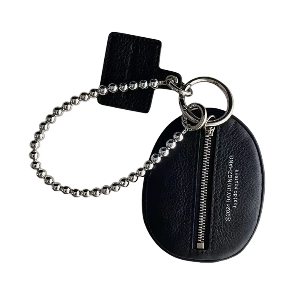 

New Trendy with Bead Chain Key Bag Black High-Grade Coin Purse PU Leather Coin Bag