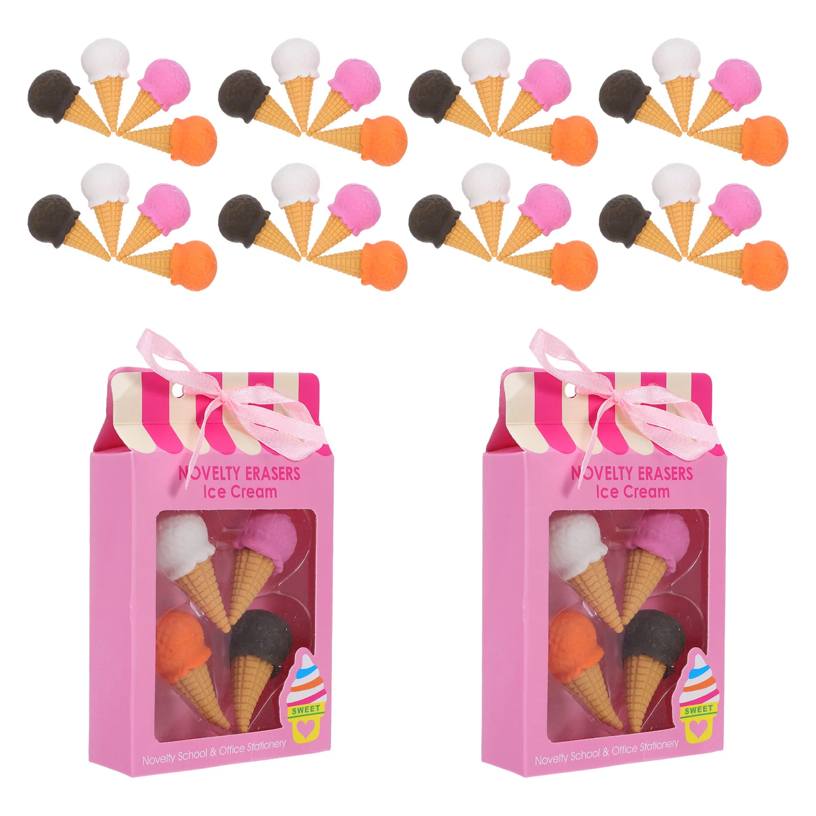 

40pcs Cartoon For Kids Cute Ice Cream Pencil Erasers Fun Food-Themed Classroom Reward Supplies Mini Dessert Erasers School Party