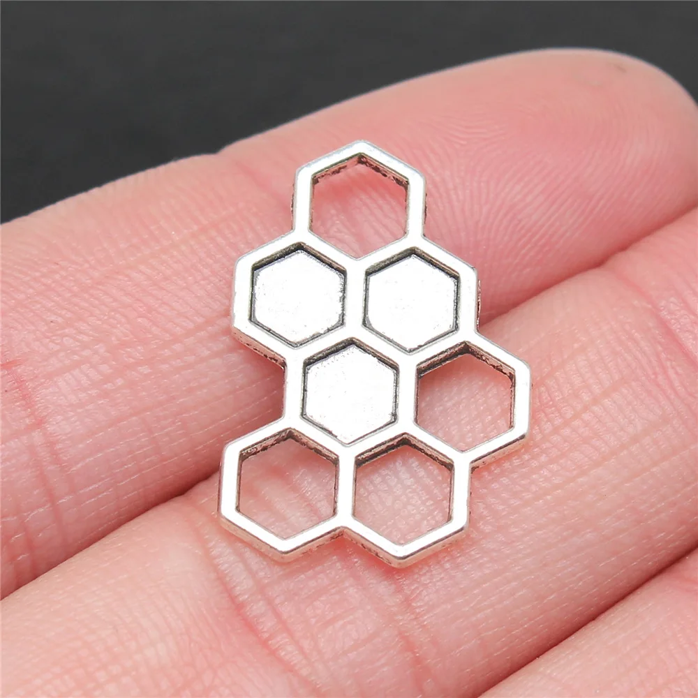 WYSIWYG 10pcs 25x17mm Antique Silver Color Honeycomb Charms Pendant For DIY Jewelry Making Handmade Jewelry Craft Findings