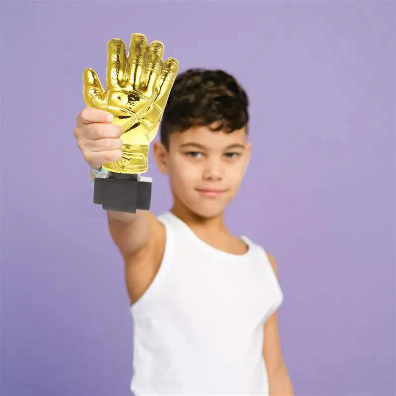 Gold Glove Trophy Goalkeeper Plating Resin Trophy Goalie Gloves Shape Soccer Match Award craft with Base For School Kindergarten