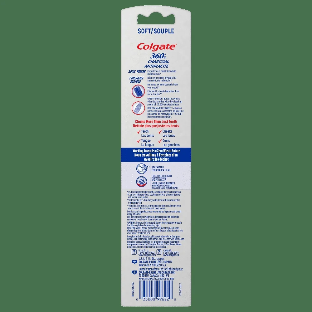 Зубная щетка на батарейках с вибрирующим углем на 360 градусов, 2 шт., с мягкой щетиной на кончике нити, чистка всего рта, подходит для путешествий