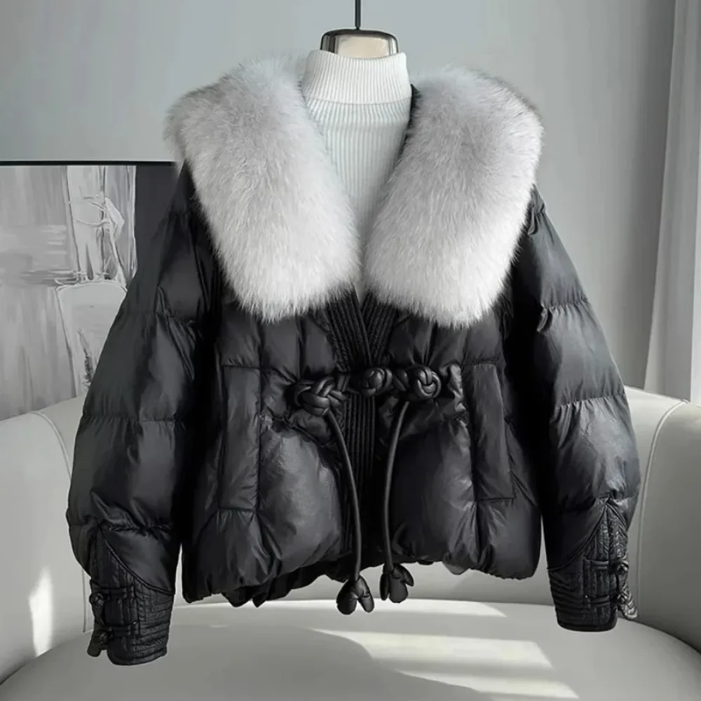 Chinese Style Down Jacket Women Large Natural Real Fox Fur Collar Warm Coat New Fashion Thick Snow Windproof Parkas Female