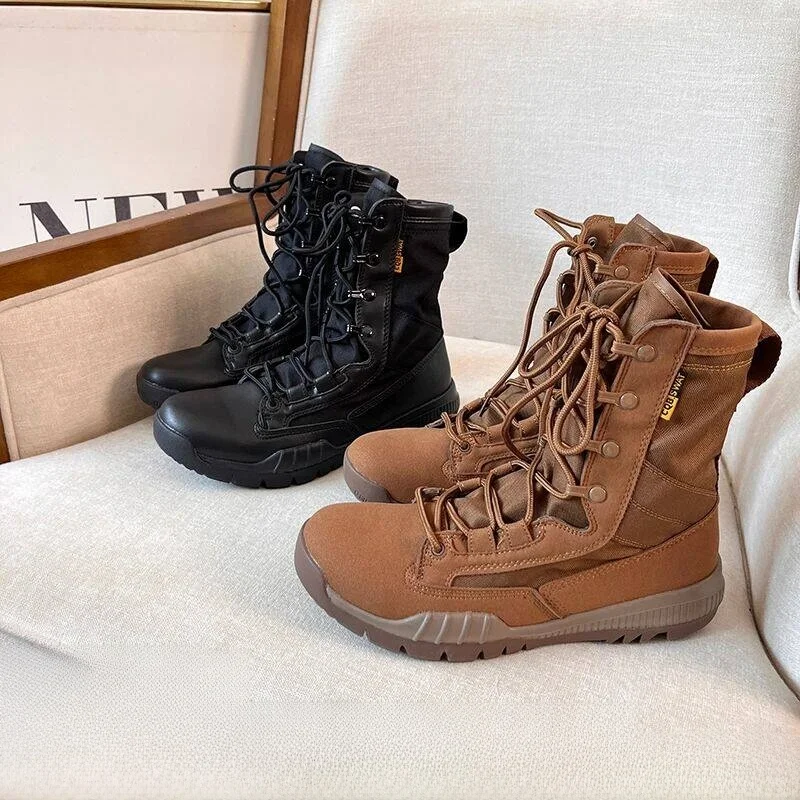 

Outdoor High-Top Men's Boots American Retro Street Style All-Weather Fashionable Casual Shoes round Toe Lace-Up Boots