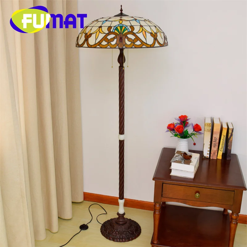 FUMAT Tiffany 24 inch stained glass jade floor lamp art Deco Living room Dining Room Bedroom bar American style standing lamp