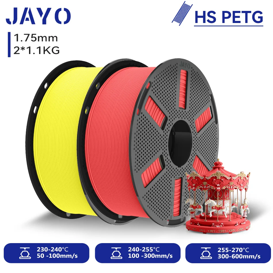 JAYO 2 Rollen Hochgeschwindigkeits-Matt-PETG 3D-Drucker-Filament, Hochfließend 50-600mm/s, Matt-Effekt PETG 3D-Druckmaterial für 3D-Drucker & -Stifte