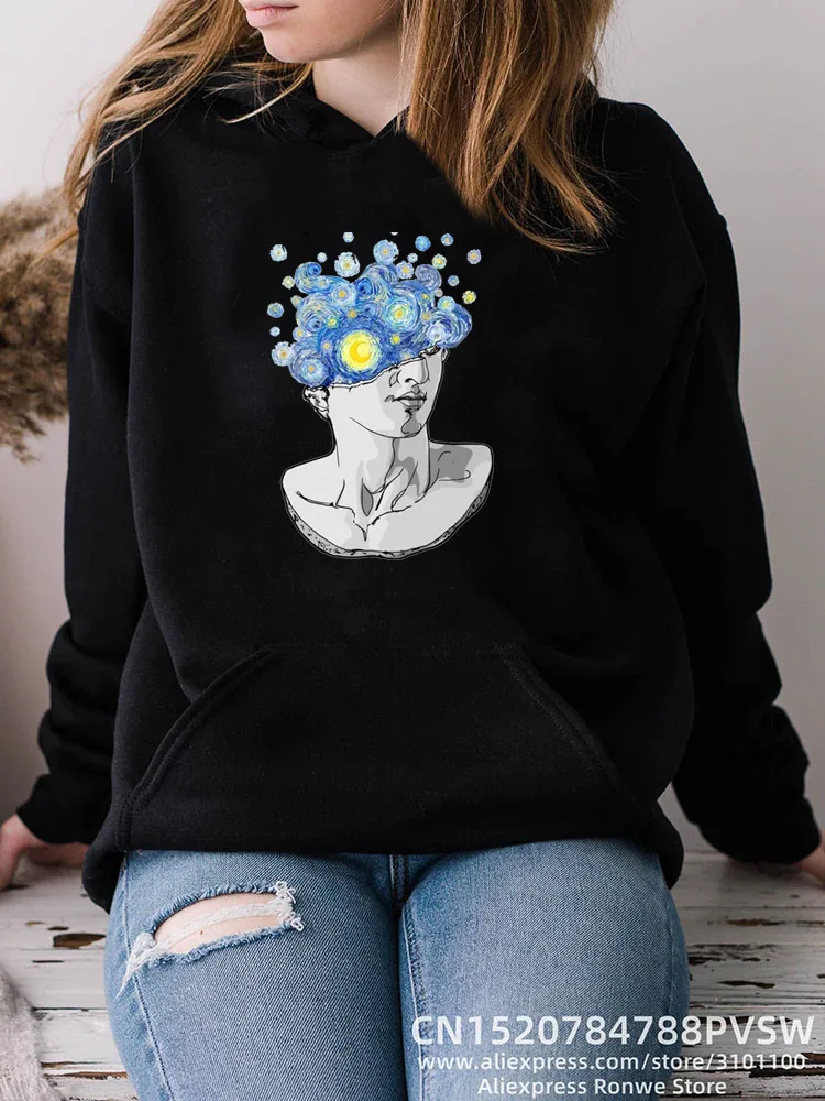 

Funny Van Gogh Women Black Hoodie Girl Autumn Y2K Fleece Sweatshirts Female Harajuku Winter Kawaii Clothes