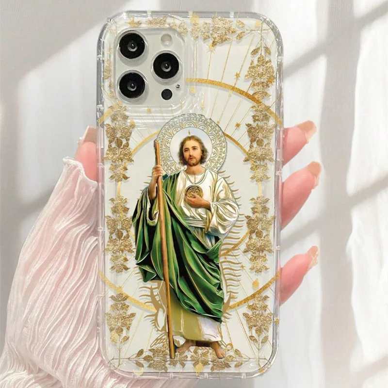 سانت يسوع طباعة واضح جراب هاتف آيفون 16 16E 15 14 13 11 12 برو ماكس X XS XR 7 8 16 زائد SE2020 للصدمات لينة غطاء من البولي يوريثان