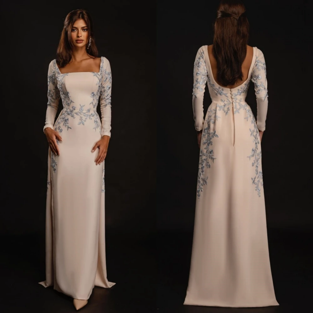 

Ball Prom Dresses Exquisite Square Sheath Evening Embroidery Flower Vertically Satin Formal Occasion Gown فساتين كوكتيلفستان