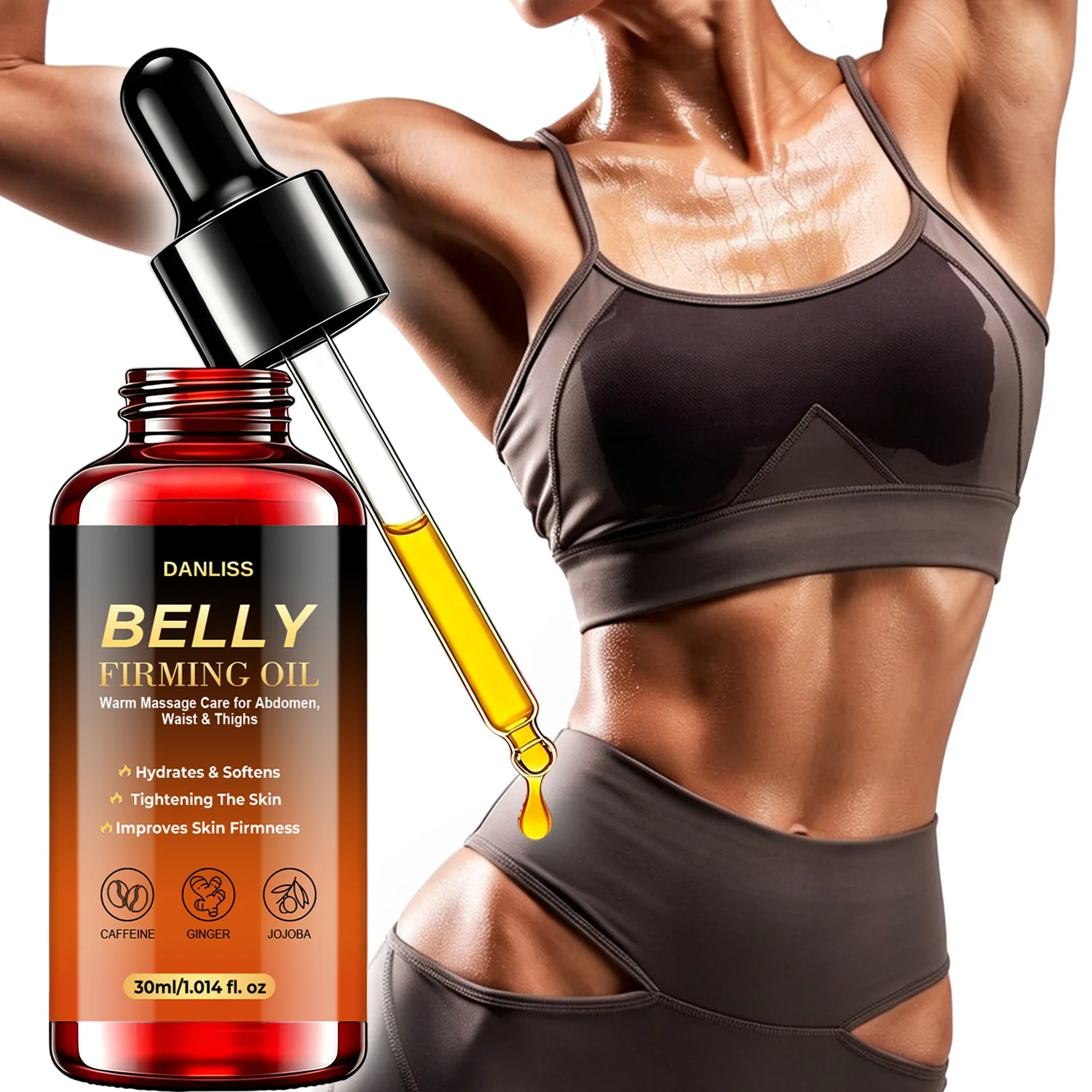 Belly Firming Oil with Caffeine & Ginger – Natural Warm Massage Oil for Abdomen, Waist & Thighs, Hydrates.