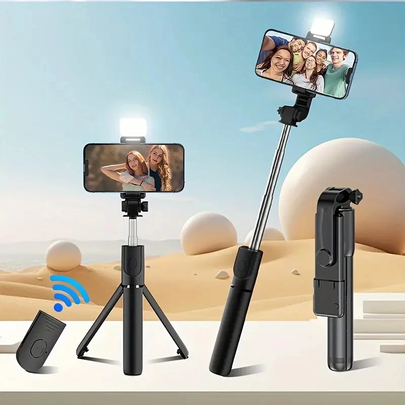 Scalable Phone Selfie Stick With Built-in Fill Light Telescopic Phone Selfie Stick With Built-in Light, Professional Live Streaming Tripod, Wireless Remote 360° Rotating Smartphone Tripod For Hiking/Travel/Vlog/Outdoor