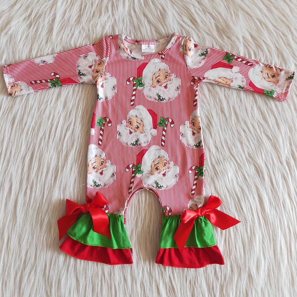 Wholesale Children Clothing Girls Outfits Christmas Tree Print Boutique Baby Girl Clothes Match Infant Baby Romper Santa Claus