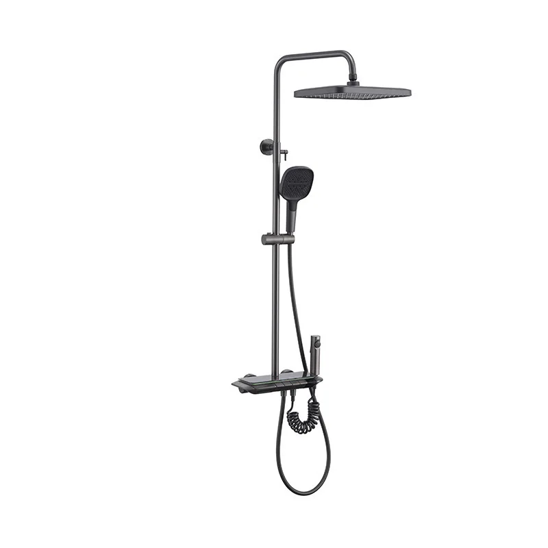 Set shower toilet digital dengan tampilan suhu konstan, tombol piano pintar, lampu ambient, untuk kamar mandi rumah.