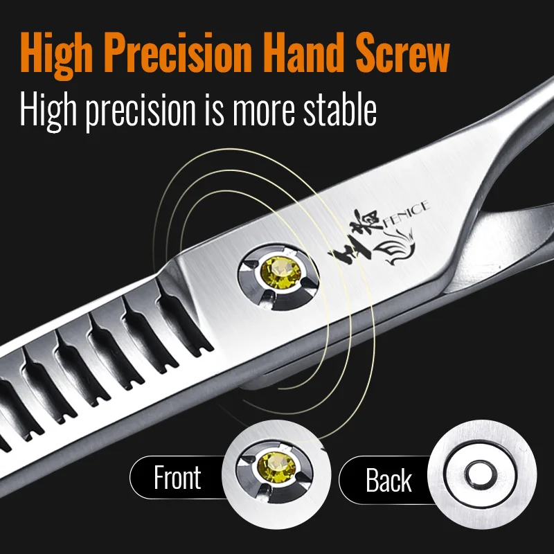 Fenice High-end 7.0 inch JP VG10 Pet Grooming Straight Curved Natural Traceless Scissors Set Gradient Teeth Thinning rate 90%