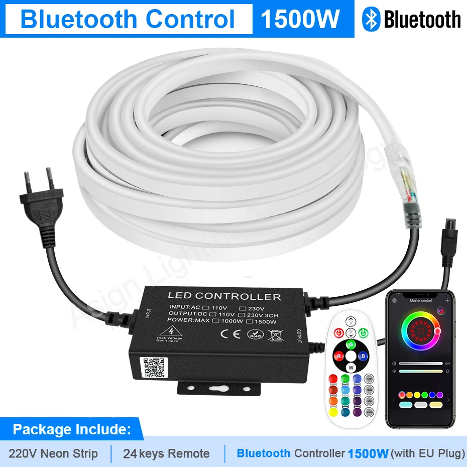 Tuya WiFi LED-neonstrip RGB-striplicht 220 V EU Waterdicht IP67 Flexibele tape 1-100 m LED-neonbord 5050 Afstandsbediening Bluetooth APP - afbeelding 1