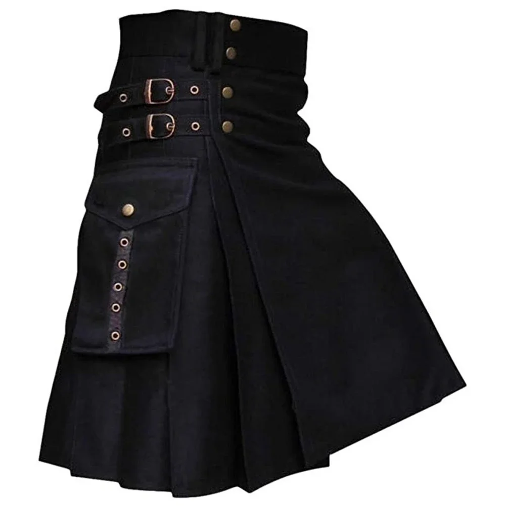 Falda de hombre primavera y otoño Festival escocés Kilt masculino vestido tradicional de las tierras altas falda Medieval lencería de Color sólido fresco