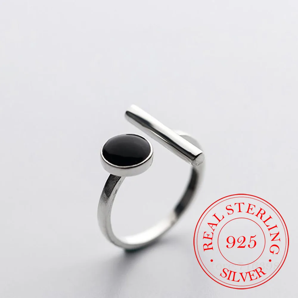 Fashion 925 Sterling Silver Black Round Open Rings For Women Luxury Designer Jewelry Gift Female Offers