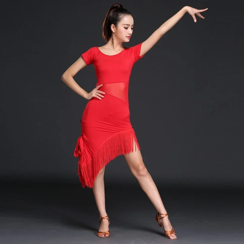 New Sexy Short-sleeve Latin Dance Tassel one-piece dress for women/female,/girl Ballroom tango Cha Cha Rumba Costumes on sale