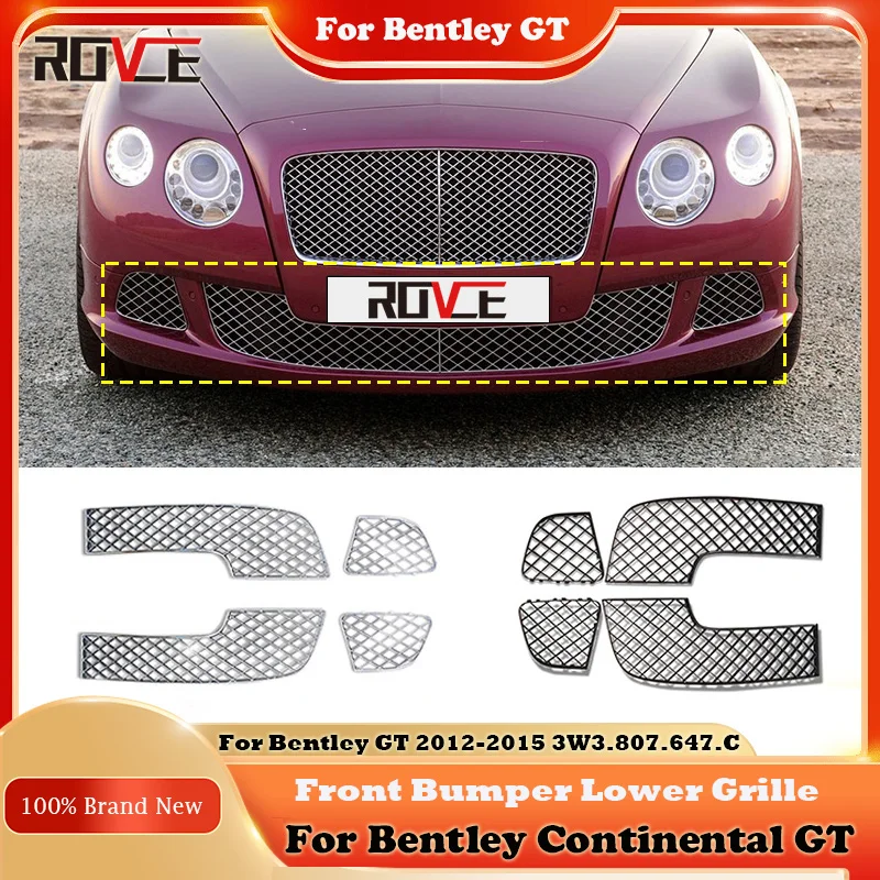 

ROVCE Car Grille Grid Car Front Bumper Grille Net Plating Black Style For Bentley GT 6.0 2012-2015 3W3807681/682 Accessories