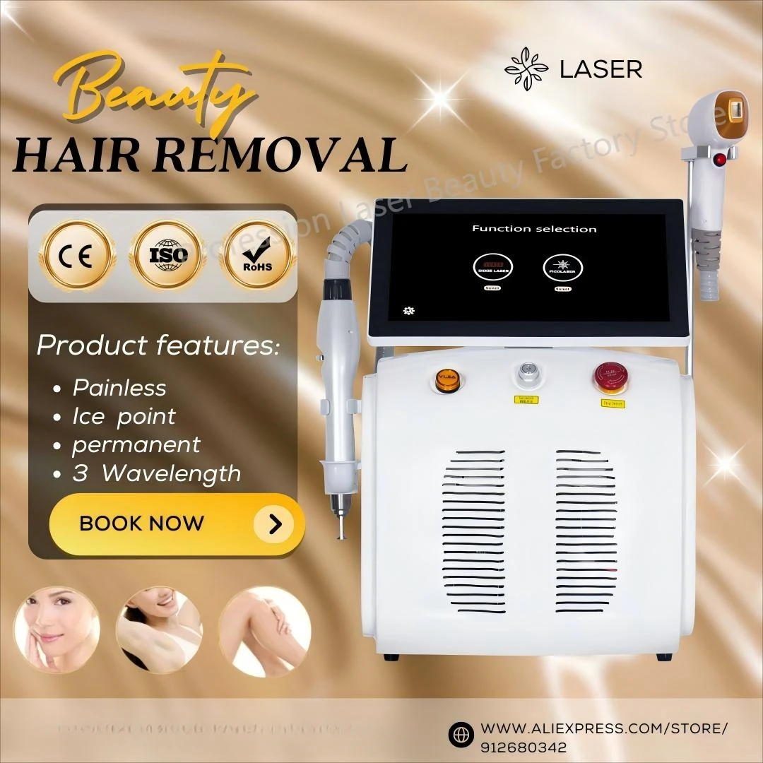 

Hot Sale Professional 2 in 1 Diode and Nd Yag Laser 755 808 1064 Hair Removal Machine Portable Picoseconds Laser Tattoo Remover