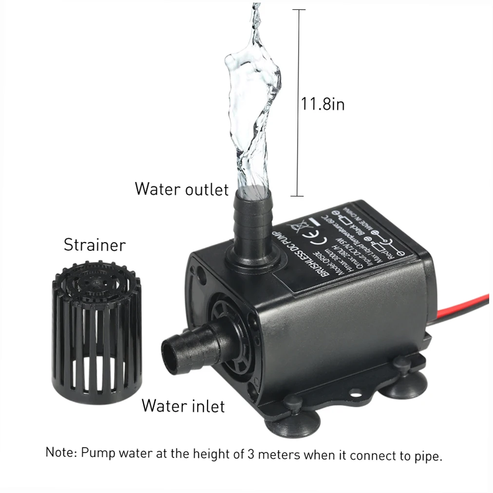Ultra-quiet Mini DC5V 4.8W 300L/H Lift 300cm Brushless Water Pump Waterproof Submersible Fountain with Flow Adjustment