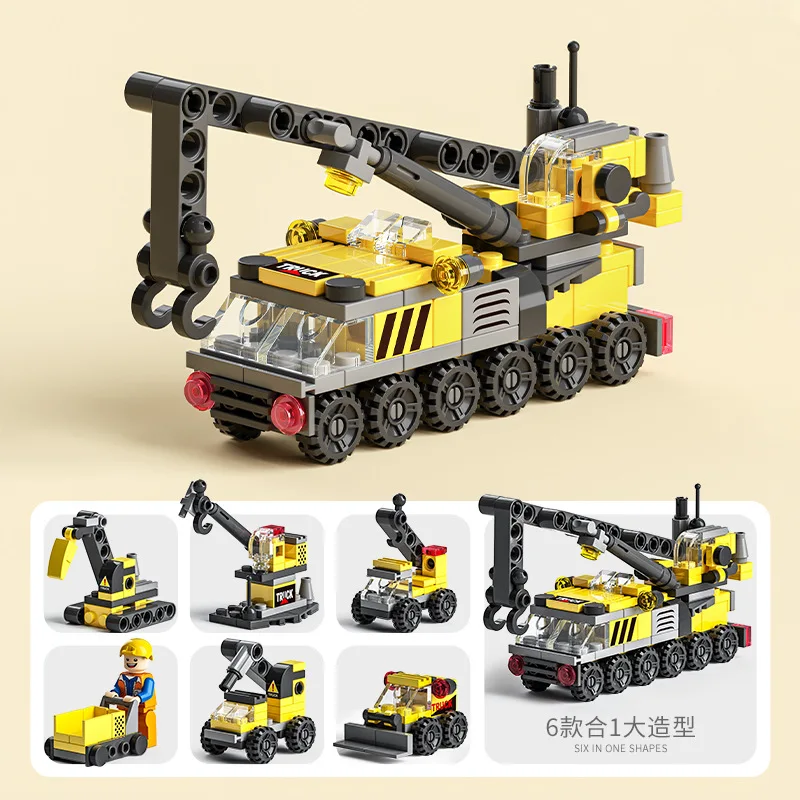 14 Styles Kids Car City Fire Car Engineering Police Truck Engineering Crane Tank Helicopter Bricks 6IN1 Set Building Blocks Toys