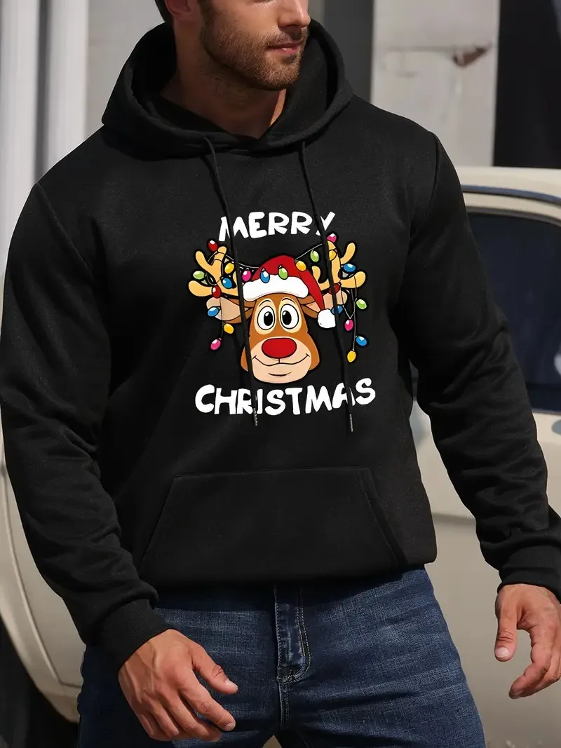 

Autumn Winter New Cartoon Deer Letter Print Fashio Men's Hoodies Comfortable Casual Outdoor Street Style Unisex Sweatshirts Tops