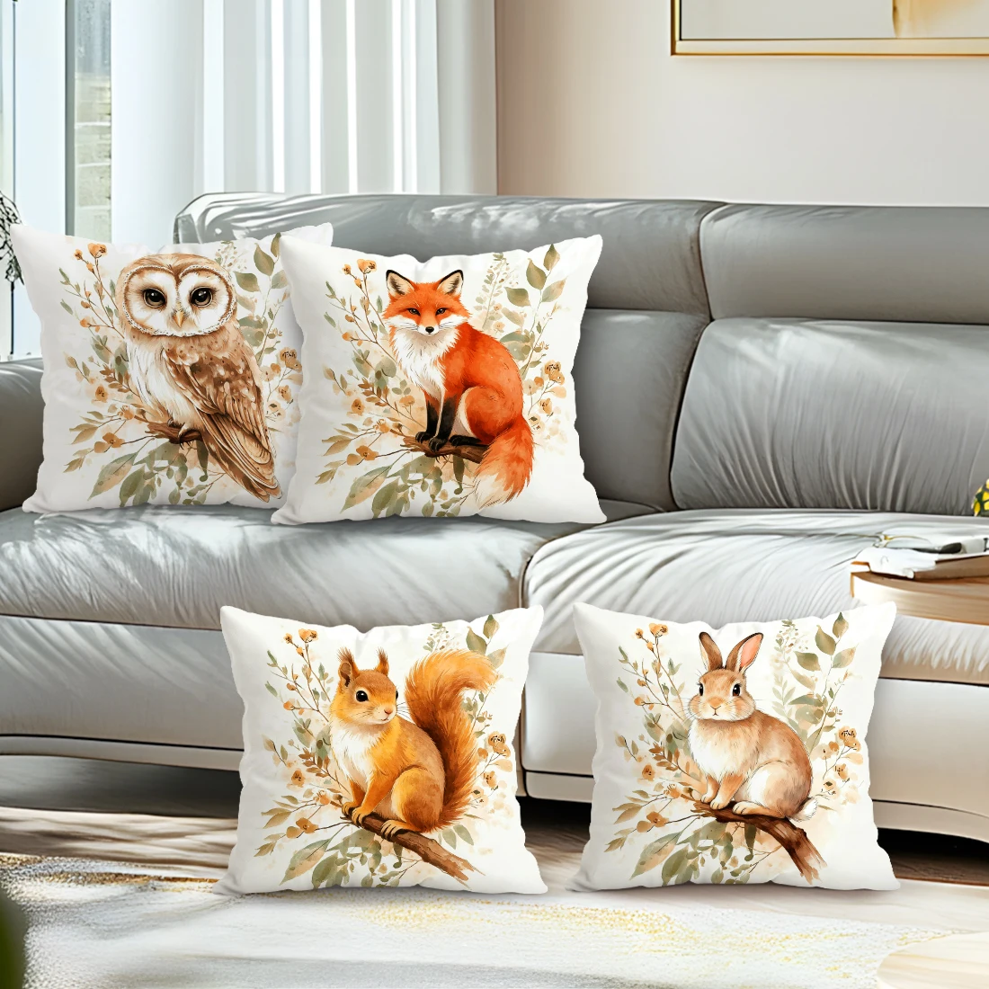 Watercolor Animals Pillowcase Printed Polyester 40/45/50cm Throw Pillowcover Decorative Sofa Cushion Pillowslip Home Decor